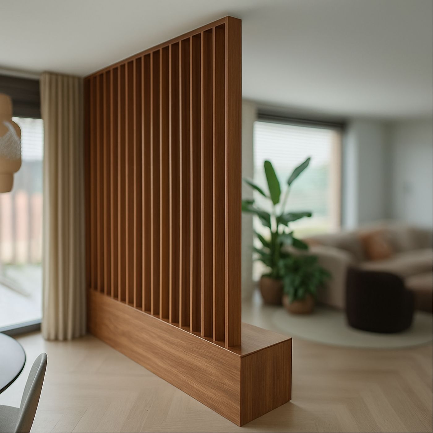 Houten roomdivider und lattenwand nach Ma&szlig; tussen woonRaum und eetkamer